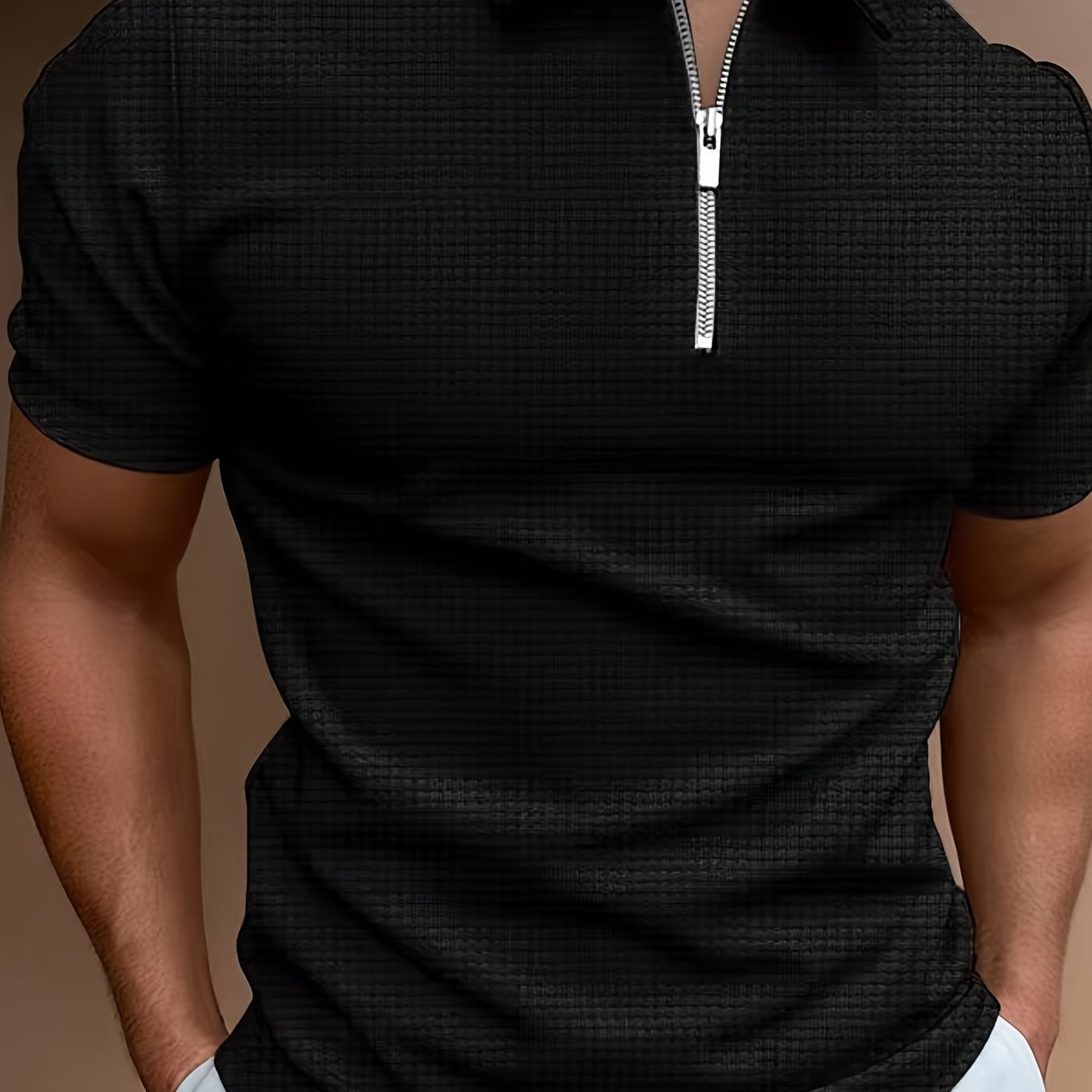 Mens Short Sleeve Solid Zipper Shirt Breathable Dry Shirt