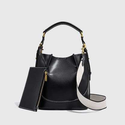 Za Canvas Bucket Bag with Unique Design, Fashionable Women's Bag with Contrasting Colors, Drawstring Closure, Wide Shoulder Strap, Handbag and Shoulder Bag for Export