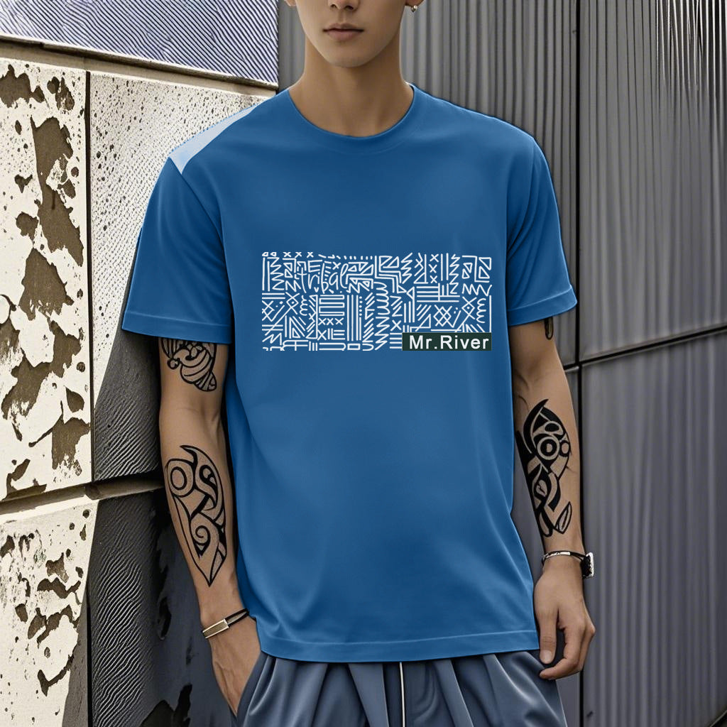 Men's Short-sleeved T-shirt American Casual Summer Round Neck Printed Base Breathable T-shirt All-match Top Half-sleeved Round Neck T-shirt
