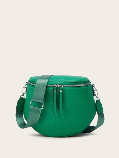 Foreign Trade Women's Bag 2025 New Fashion Retro Saddle Bag Litchi Pattern Women's Wide Shoulder Strap Single Shoulder Crossbody Bag Wholesale