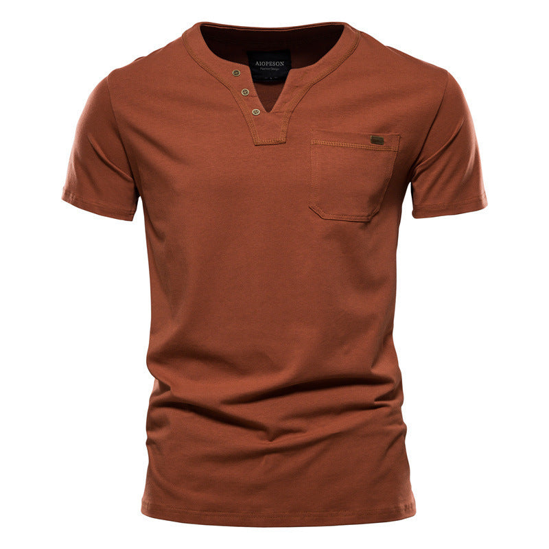 Pure Cotton Casual Sports T-Shirt Japanese Style Trendy Summer Men's Fashion T-Shirt Short Sleeve Pocket Men's Slim Fit