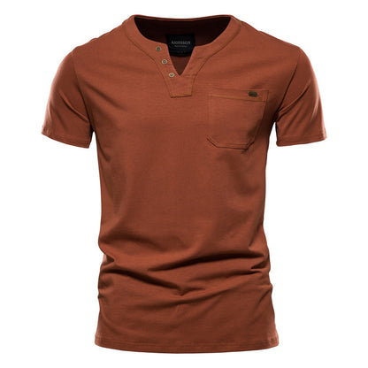 Pure Cotton Casual Sports T-Shirt Japanese Style Trendy Summer Men's Fashion T-Shirt Short Sleeve Pocket Men's Slim Fit