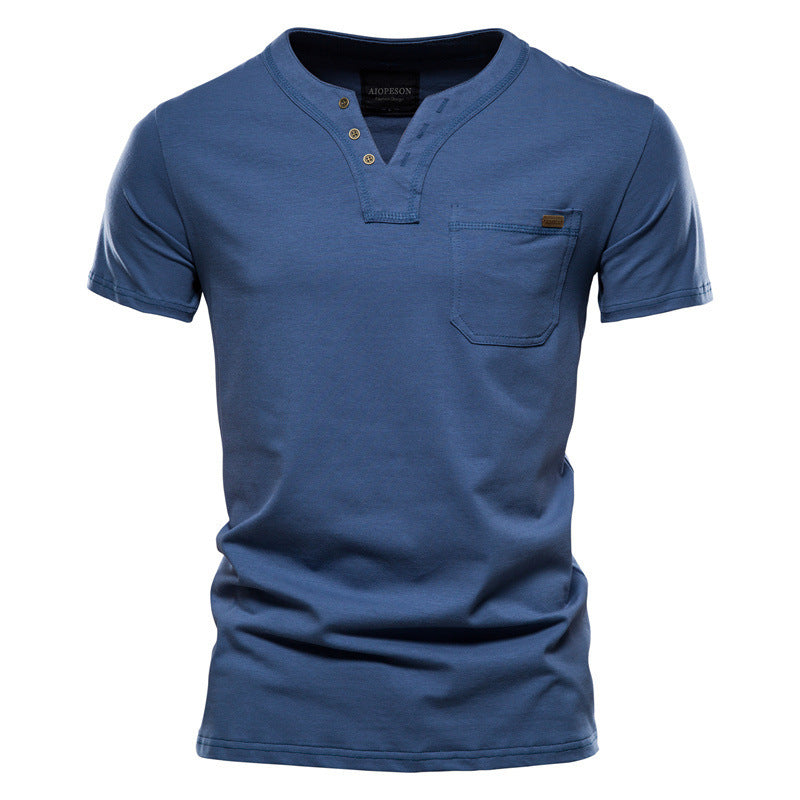 Pure Cotton Casual Sports T-Shirt Japanese Style Trendy Summer Men's Fashion T-Shirt Short Sleeve Pocket Men's Slim Fit