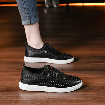 Summer White Shoes Women's Flat Breathable Casual Sneakers 2024 New Soft Sole Comfortable Hollow Breathable Women's Shoes Trendy