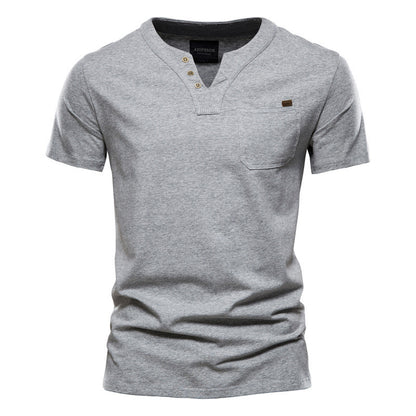 Pure Cotton Casual Sports T-Shirt Japanese Style Trendy Summer Men's Fashion T-Shirt Short Sleeve Pocket Men's Slim Fit