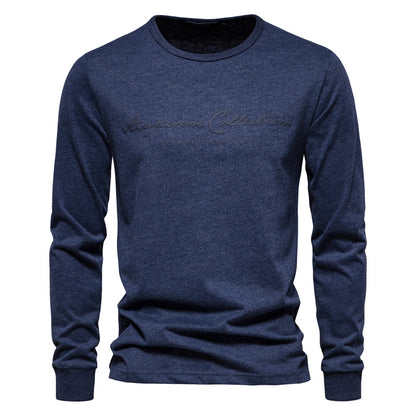 Printed Shirt European Size Round Neck Men's Long-Sleeved Bottoming Letter New Casual Sports Pure Color Cotton T-Shirt