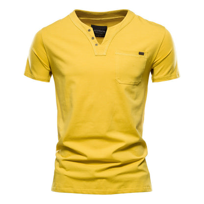 Pure Cotton Casual Sports T-Shirt Japanese Style Trendy Summer Men's Fashion T-Shirt Short Sleeve Pocket Men's Slim Fit