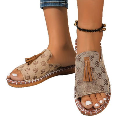 Summer 2023 Foreign Trade Round Head Large Size 40-43 Women's Outer Wear Hemp Rope Sandals and Slippers Fashionable Slipper