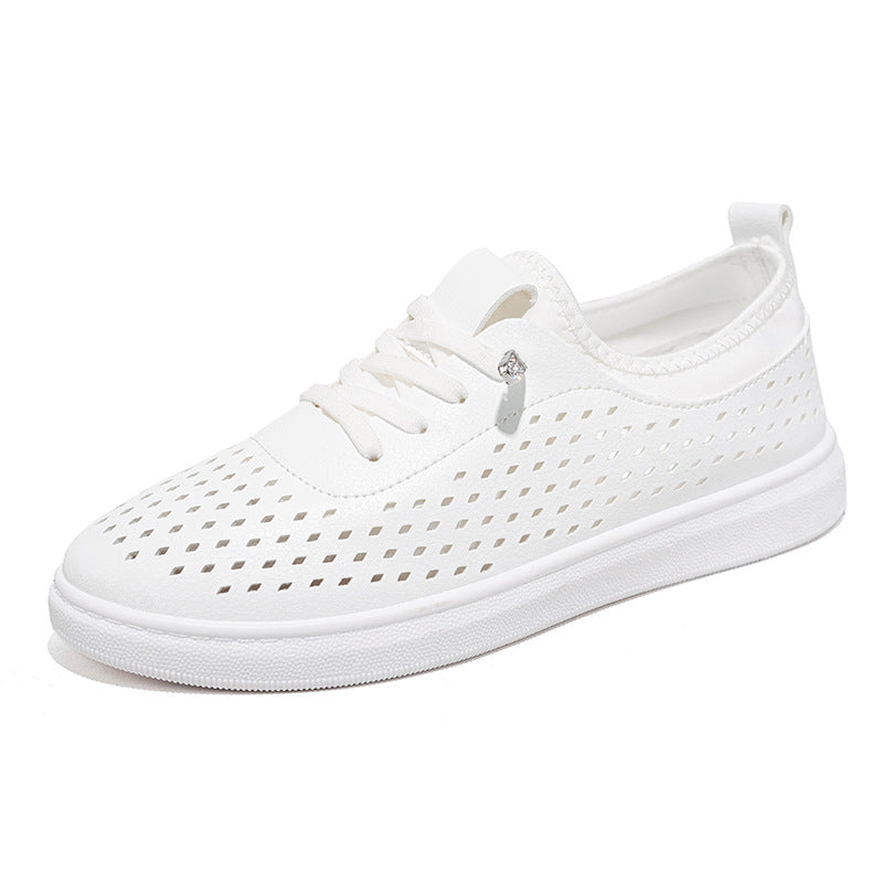 Summer White Shoes Women's Flat Breathable Casual Sneakers 2024 New Soft Sole Comfortable Hollow Breathable Women's Shoes Trendy