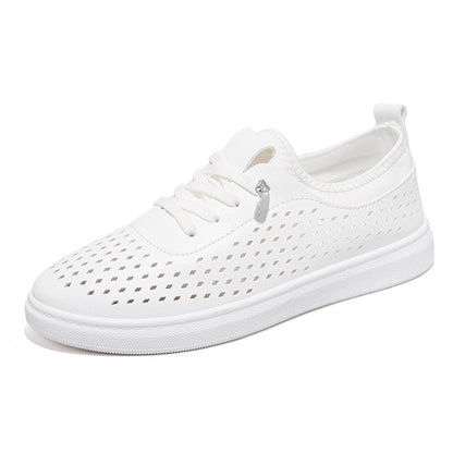 Summer White Shoes Women's Flat Breathable Casual Sneakers 2024 New Soft Sole Comfortable Hollow Breathable Women's Shoes Trendy