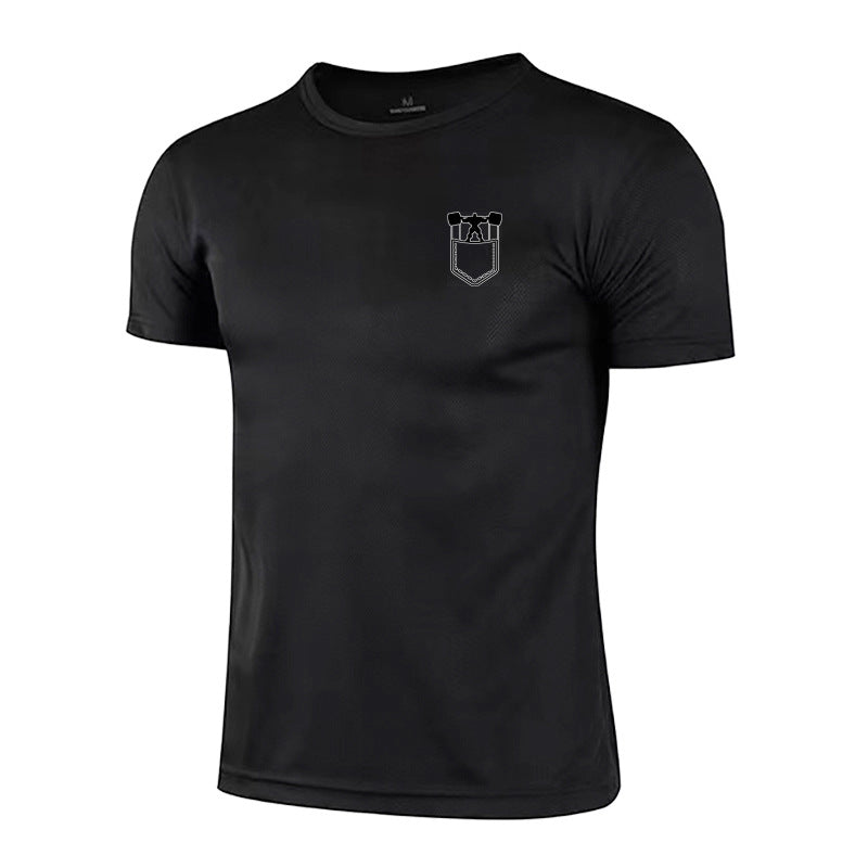 Quick-drying mesh sports T-shirt men's short-sleeved versatile slim round neck breathable bottoming shirt casual muscle fitness clothes