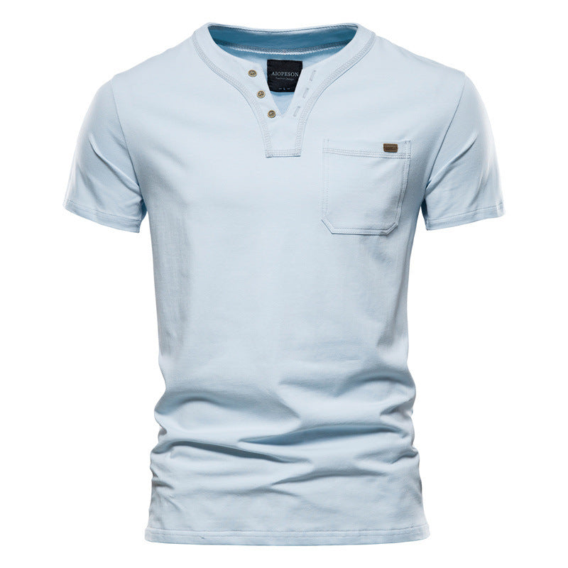 Pure Cotton Casual Sports T-Shirt Japanese Style Trendy Summer Men's Fashion T-Shirt Short Sleeve Pocket Men's Slim Fit