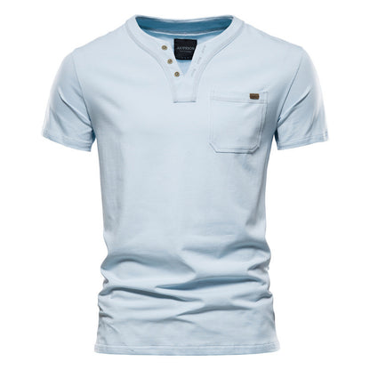 Pure Cotton Casual Sports T-Shirt Japanese Style Trendy Summer Men's Fashion T-Shirt Short Sleeve Pocket Men's Slim Fit