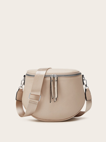 Foreign Trade Women's Bag 2025 New Fashion Retro Saddle Bag Litchi Pattern Women's Wide Shoulder Strap Single Shoulder Crossbody Bag Wholesale