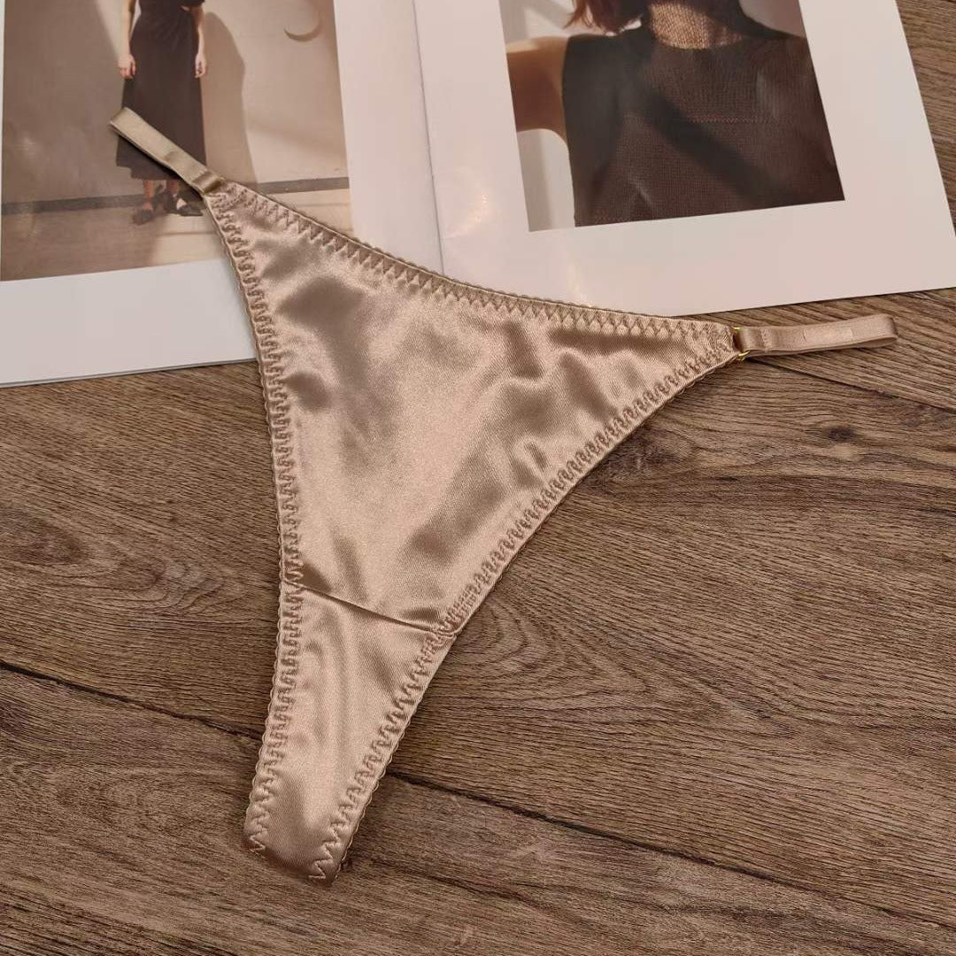 Cross-border Women's Thong Sexy Leopard Print Satin Seamless Underwear Cotton Crotch Breathable Low Waist Underwear