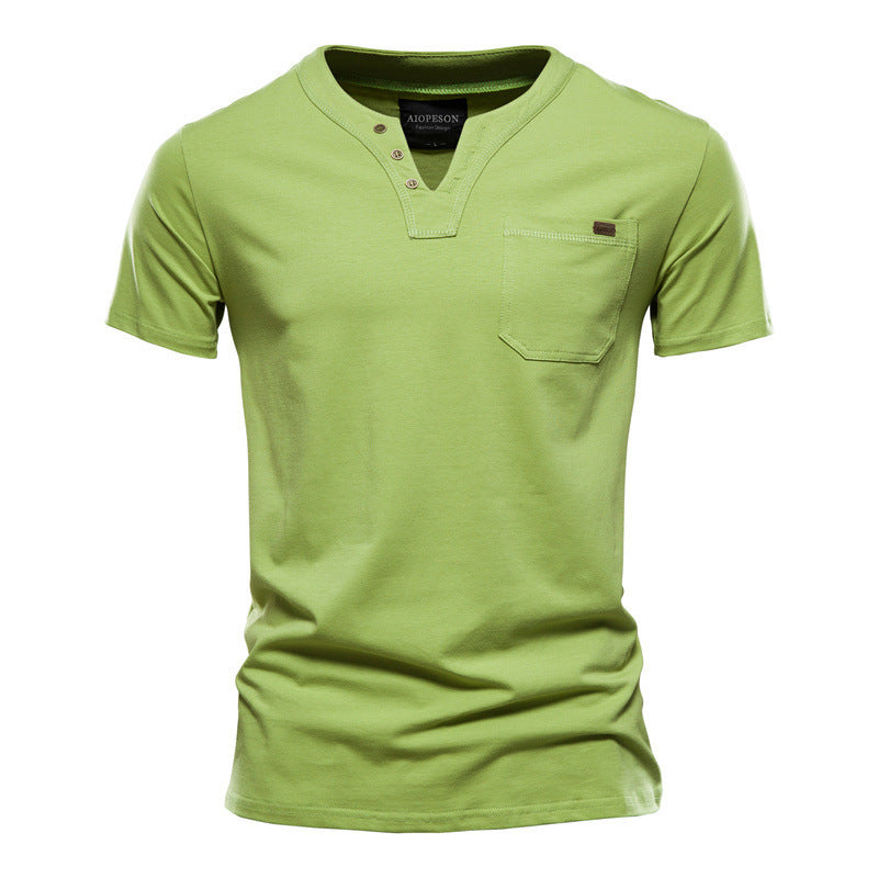 Pure Cotton Casual Sports T-Shirt Japanese Style Trendy Summer Men's Fashion T-Shirt Short Sleeve Pocket Men's Slim Fit