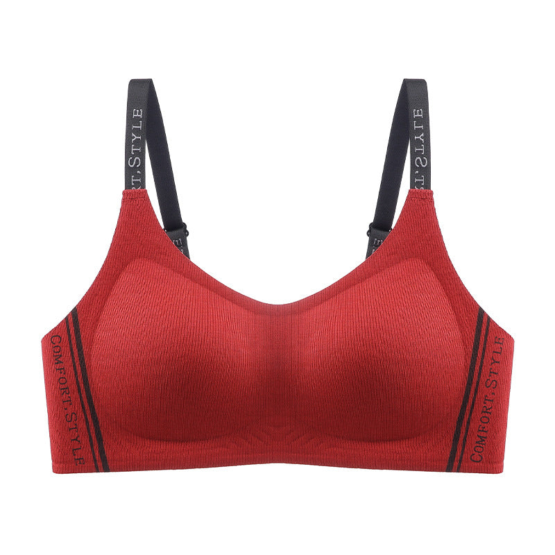 Autumn and Winter New Fashion Contrast Color Letter Shoulder Strap Underwear Small Chest Gather Up Bra Cross-border Foreign Trade