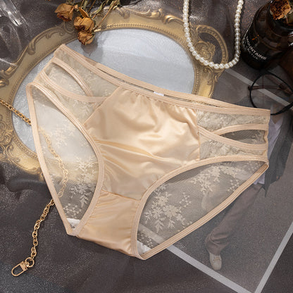 French Pure Semi-Translucent Lace Important Hollow-out Underwear Women's Breathable Comfortable Sexy Women's Crotch Briefs