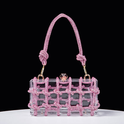 Cross-Border Spring and Summer Acrylic Transparent Storage Box Banquet Hand-Woven Rope Small Square Bag Armpit Handbag