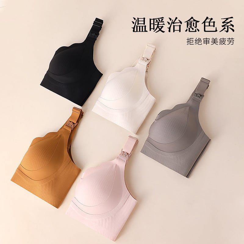 Pregnant Women's Breastfeeding Underwear Gather-up Anti-sagging Pregnancy Lactation Period Non-rims Gathering Para-lactation Postpartum Feeding Bra Thin
