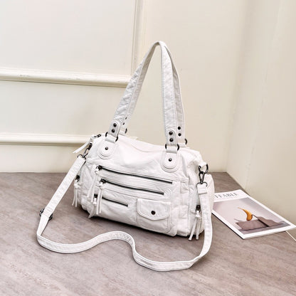 Cross-Border Popular European and American Motorcycle Bag Large Capacity Retro Style Multi-Pocket Tote Bag French Shoulder Hand-Held Crossbody Bag