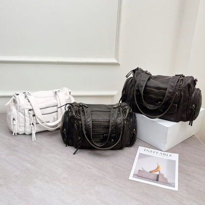 Cross-Border Popular European and American Motorcycle Bag Large Capacity Retro Style Multi-Pocket Tote Bag French Shoulder Hand-Held Crossbody Bag