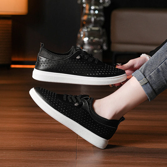 Summer White Shoes Women's Flat Breathable Casual Sneakers 2024 New Soft Sole Comfortable Hollow Breathable Women's Shoes Trendy