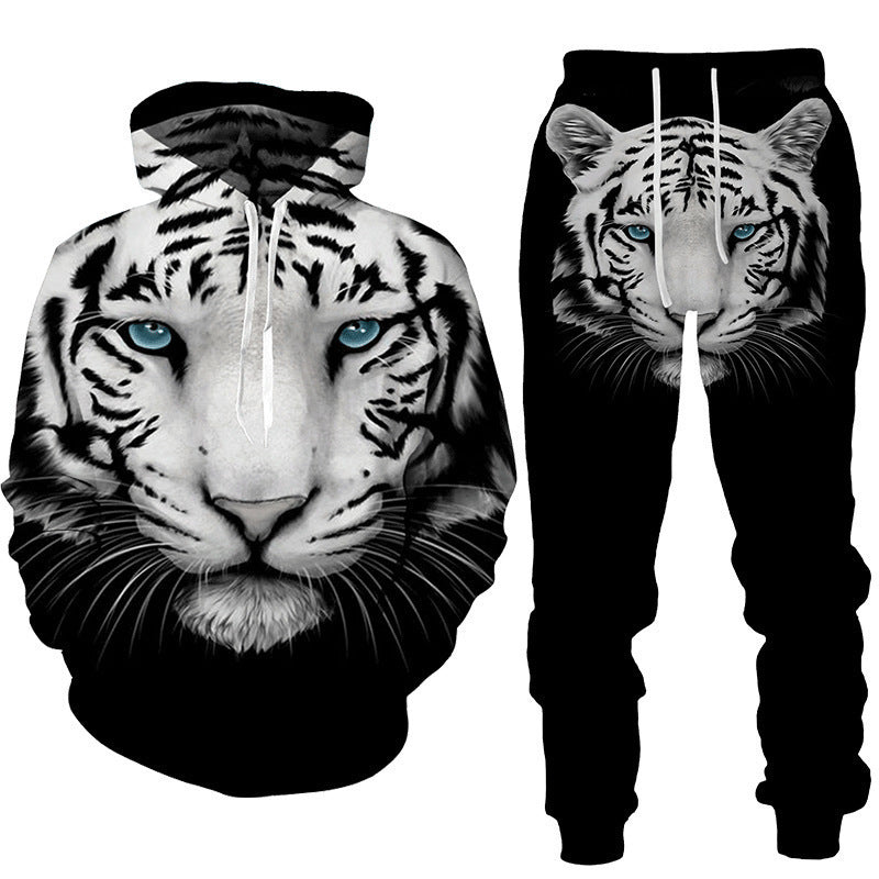 Amazon Aliexpress Cross-Border Best-Selling Spring New Wolf Series Pattern Digital Print Hooded Sweatshirt and Sweatpants
