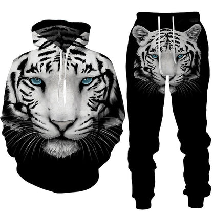 Amazon Aliexpress Cross-Border Best-Selling Spring New Wolf Series Pattern Digital Print Hooded Sweatshirt and Sweatpants