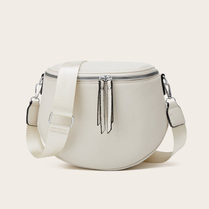 Foreign Trade Women's Bag 2025 New Fashion Retro Saddle Bag Litchi Pattern Women's Wide Shoulder Strap Single Shoulder Crossbody Bag Wholesale
