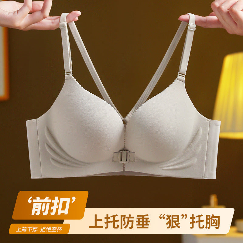 Autumn and Winter New Sexual Beauty Back Front Buckle Gather Underwear Student Party Traceless Live Transp Bra Foreign Trade Cross-border