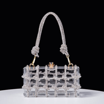 Cross-Border Spring and Summer Acrylic Transparent Storage Box Banquet Hand-Woven Rope Small Square Bag Armpit Handbag