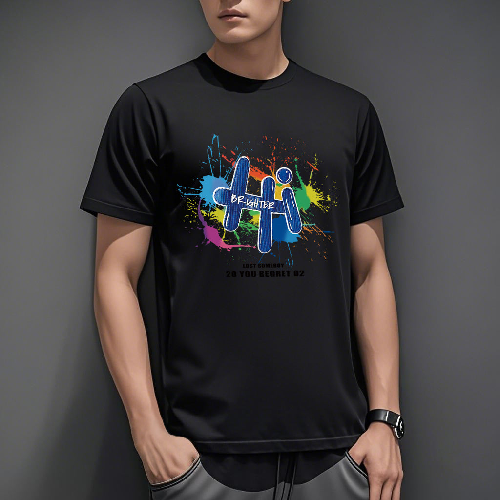 Men's Short-sleeved T-shirt American Casual Summer Round Neck Printed Base Breathable T-shirt All-match Top Half-sleeved Round Neck T-shirt