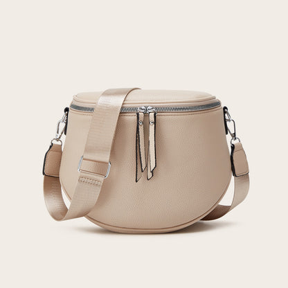 Foreign Trade Women's Bag 2025 New Fashion Retro Saddle Bag Litchi Pattern Women's Wide Shoulder Strap Single Shoulder Crossbody Bag Wholesale