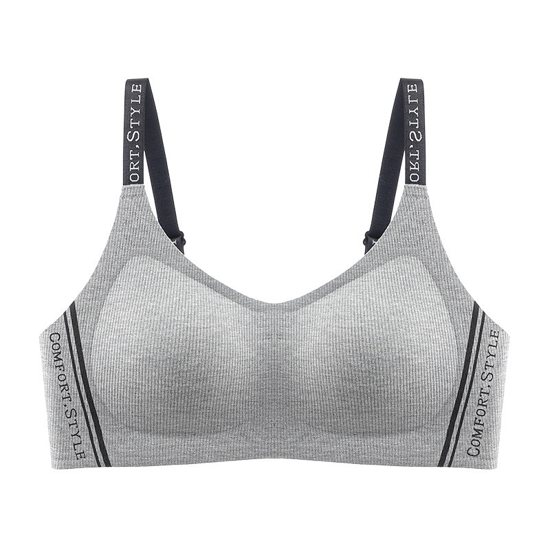Autumn and Winter New Fashion Contrast Color Letter Shoulder Strap Underwear Small Chest Gather Up Bra Cross-border Foreign Trade