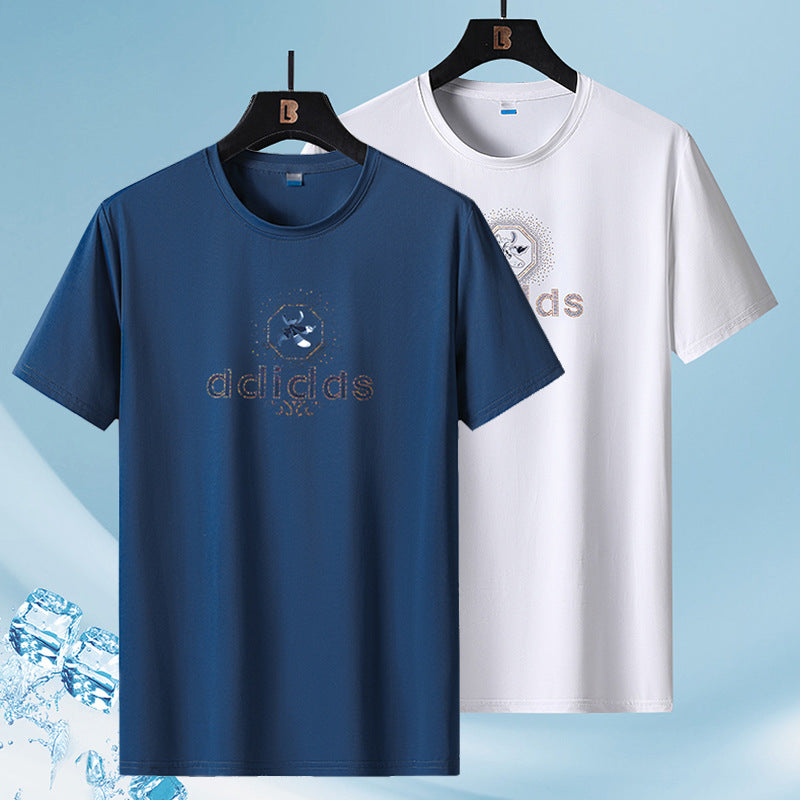 Elastic Quick-Drying Men's T-Shirts Wholesale Summer Casual Ice Silk Sports Short-Sleeved Couple Wear T3828 Thin Style