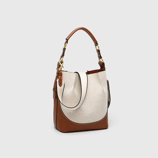 Za Canvas Bucket Bag with Unique Design, Fashionable Women's Bag with Contrasting Colors, Drawstring Closure, Wide Shoulder Strap, Handbag and Shoulder Bag for Export