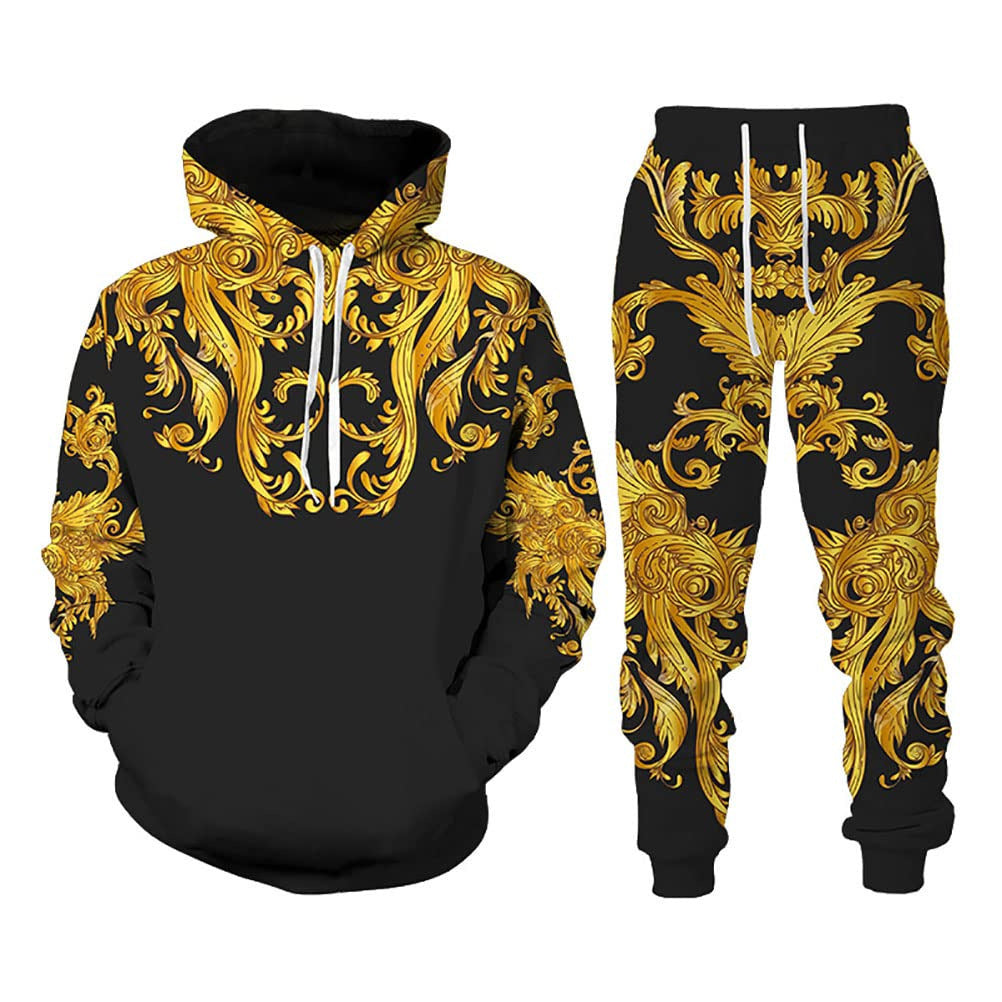 Amazon Aliexpress Cross-Border Best-Selling Spring New Wolf Series Pattern Digital Print Hooded Sweatshirt and Sweatpants