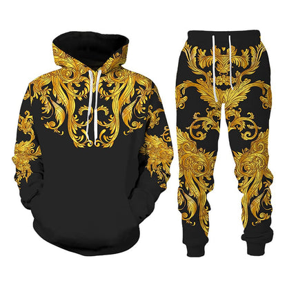 Amazon Aliexpress Cross-Border Best-Selling Spring New Wolf Series Pattern Digital Print Hooded Sweatshirt and Sweatpants