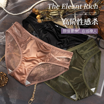 French Pure Semi-Translucent Lace Important Hollow-out Underwear Women's Breathable Comfortable Sexy Women's Crotch Briefs