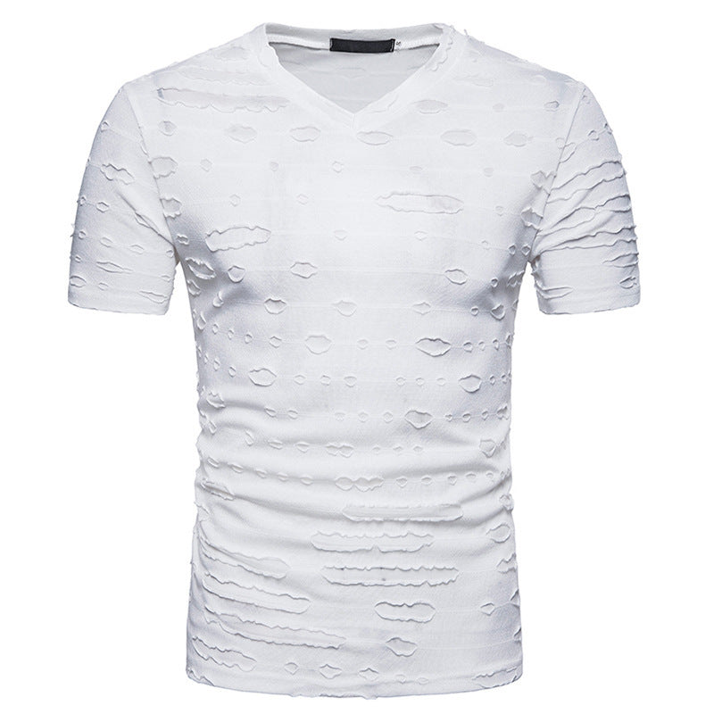 Summer New American Style Casual Dressed Rough Short-sleeved T-shirt Men's Fashionable V-neck Stretch Sports Fitness T-shirt