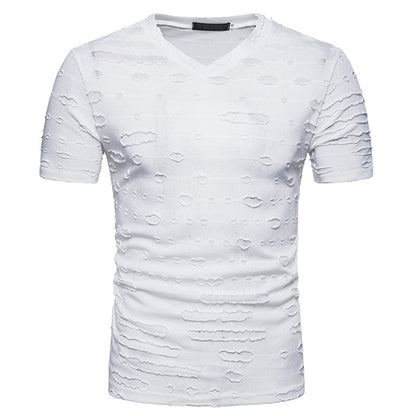 Summer New American Style Casual Dressed Rough Short-sleeved T-shirt Men's Fashionable V-neck Stretch Sports Fitness T-shirt