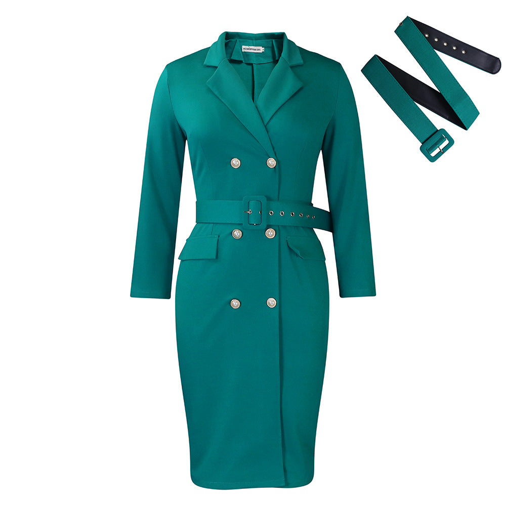 D438 Amazon independent station New elegant commuter OL suit collar solid color double breasted plus size Africa dress