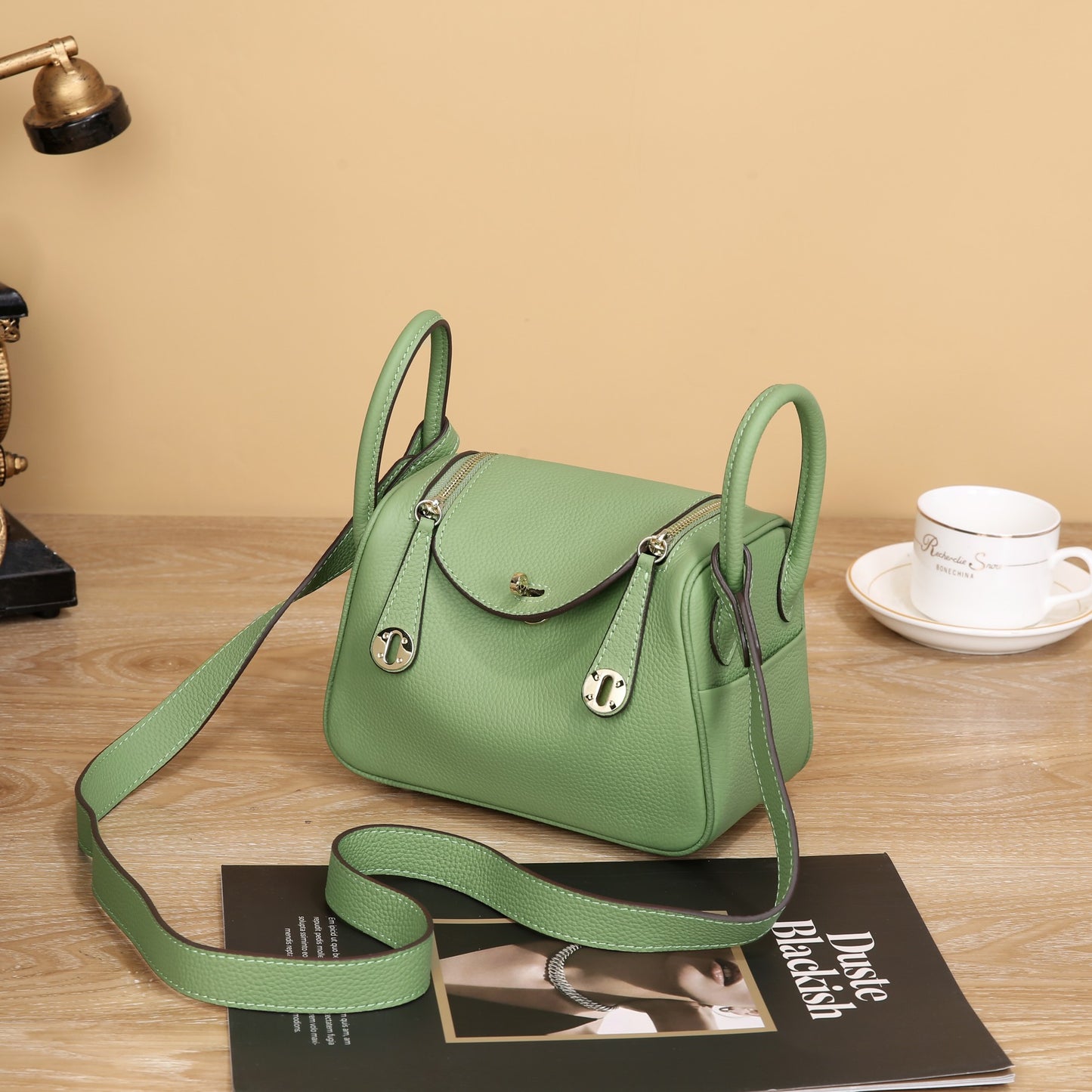 Lindi Bag Women's Genuine Leather Doctor Bag Mini Popular Niche Texturized TOGO Top Layer Cowhide Women's Bag Shoulder Crossbody Bag