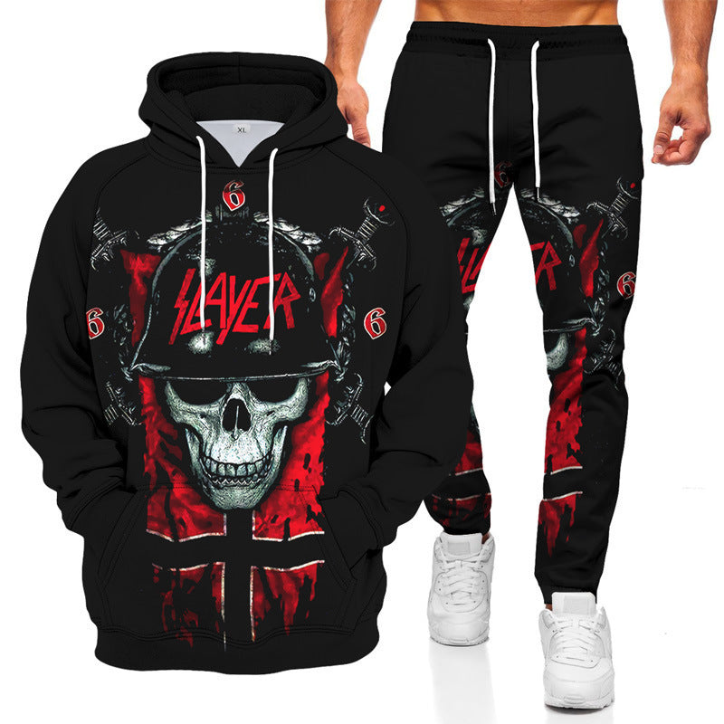 Amazon Aliexpress Cross-Border Best-Selling Spring New Wolf Series Pattern Digital Print Hooded Sweatshirt and Sweatpants