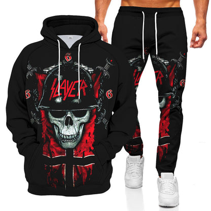 Amazon Aliexpress Cross-Border Best-Selling Spring New Wolf Series Pattern Digital Print Hooded Sweatshirt and Sweatpants