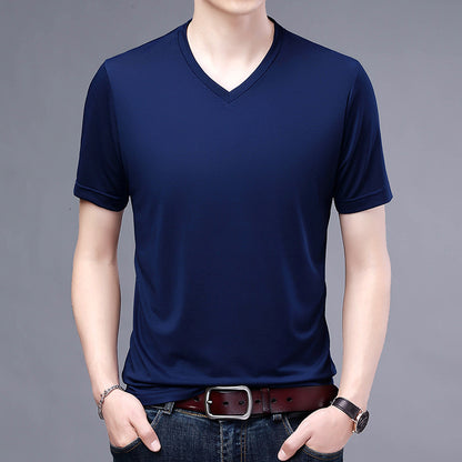 T-shirt Men's V-neck Solid Color Casual Short-sleeved Youth Summer Clothing Korean Fashionable Slim-fit Thin Half-sleeved T-shirt Men's Wear