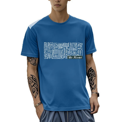 Men's Short-sleeved T-shirt American Casual Summer Round Neck Printed Base Breathable T-shirt All-match Top Half-sleeved Round Neck T-shirt