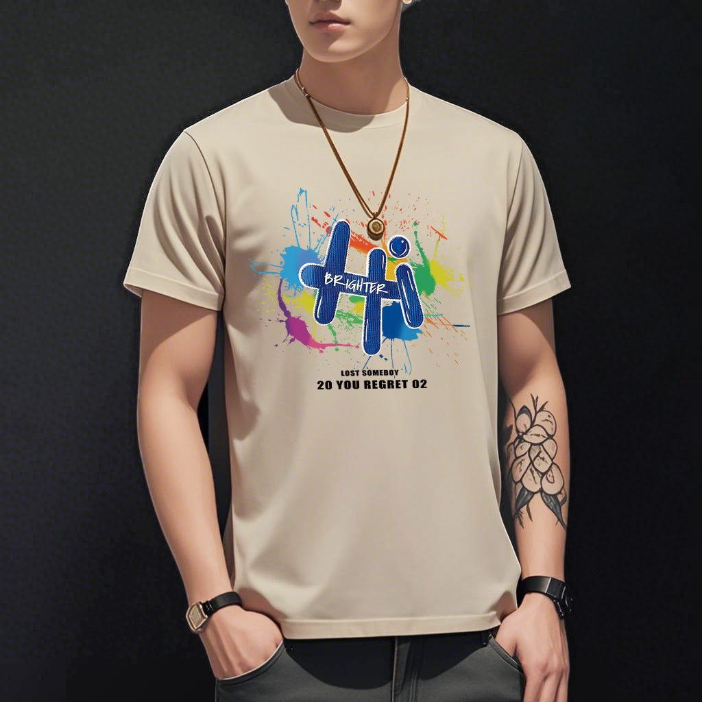 Men's Short-sleeved T-shirt American Casual Summer Round Neck Printed Base Breathable T-shirt All-match Top Half-sleeved Round Neck T-shirt