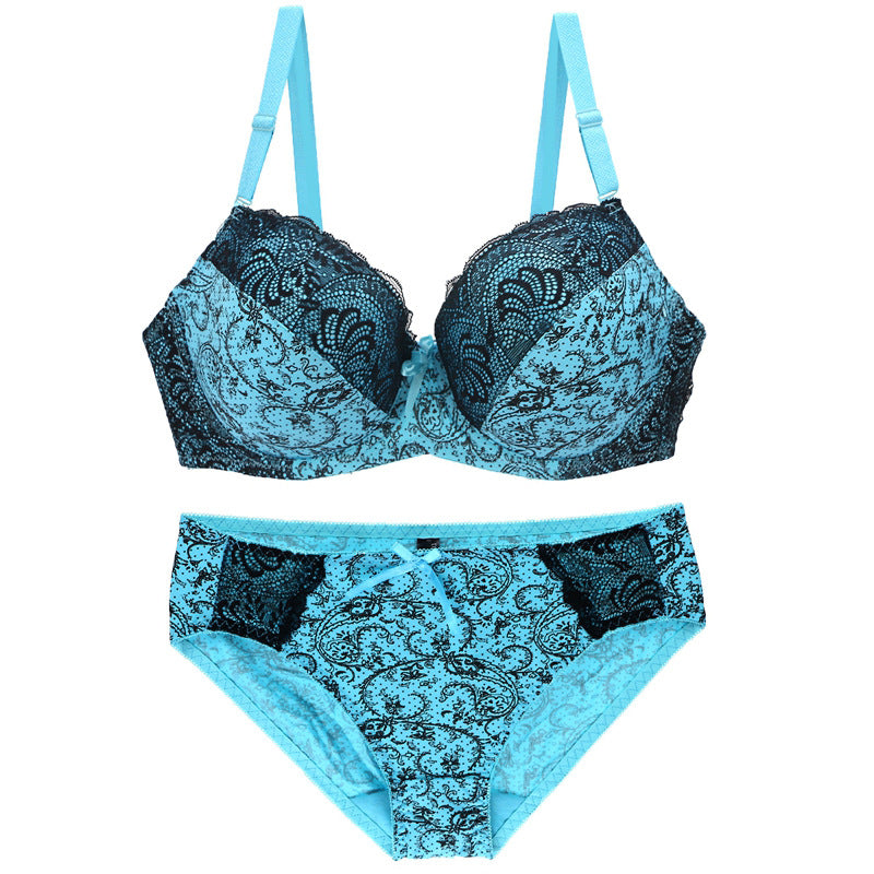 Foreign Trade Large Size Bra Set Printed Lace Intimates Set Dunhuang Amazon Popular Cross-Border Intimates Bra